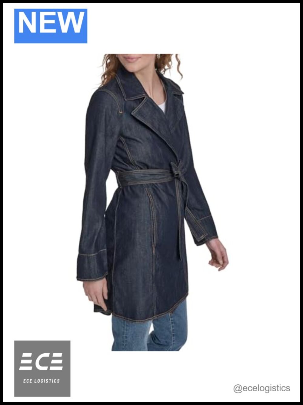 Nautica Denim Jean Trench Jacket Cuff Sleeve Notch Collar Outerwear - Picture 2 of 5